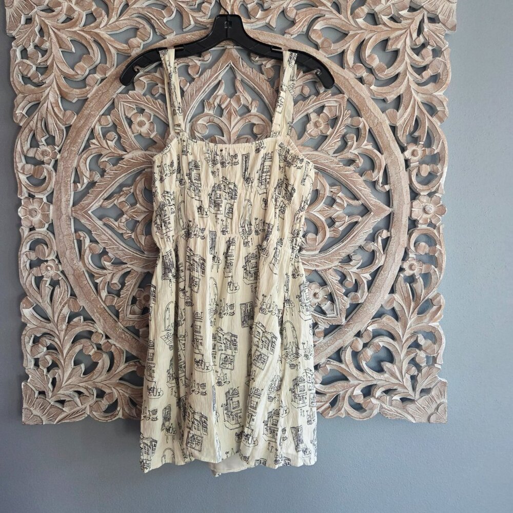 Abercrombie & Fitch Cream Parisian Cafe Patterned Tie Front Mini Dress M - Picture 4 of 9
